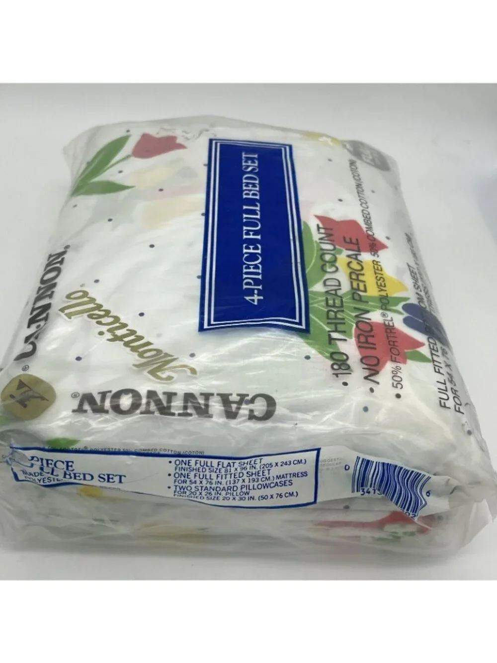 Cannon Monticello 4 Piece Full Bed Set Percale Sheet Tulip Flower Medley NEW 640